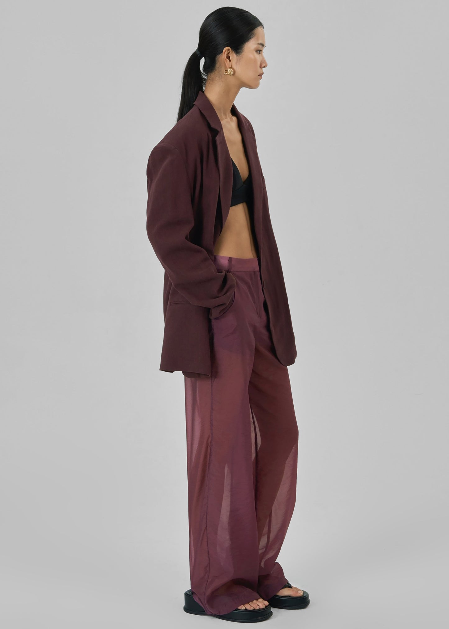 Abra Sheer Trousers - Burgundy