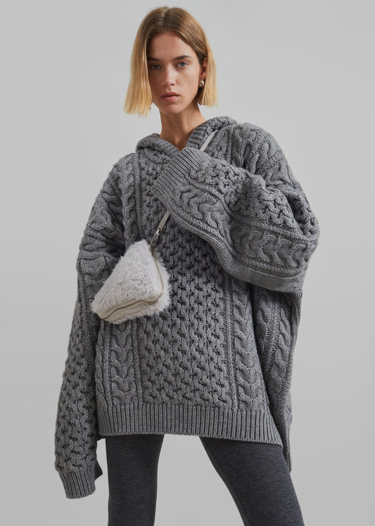 Adare Braided Knit Hoodie - Grey