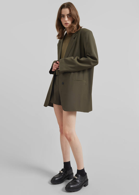 Aiden Wool Blend Blazer - Khaki