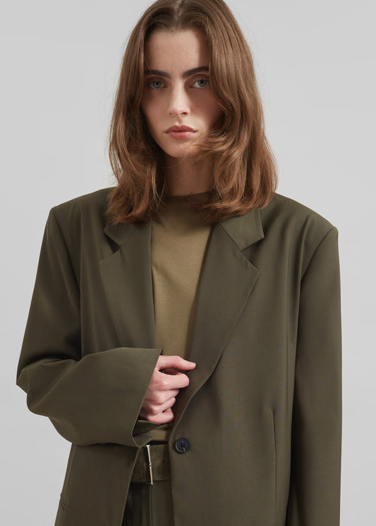 Aiden Wool Blend Blazer - Khaki