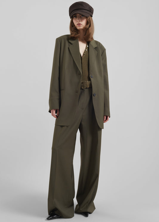 Aiden Wool Blend Blazer - Khaki