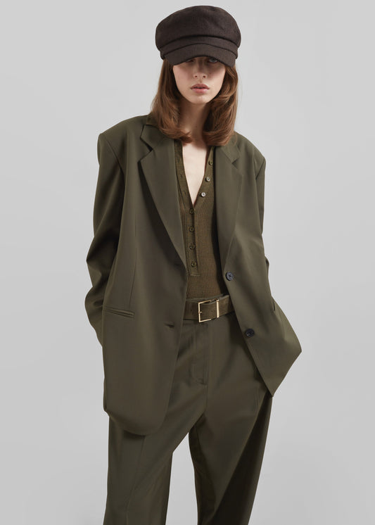 Aiden Wool Blend Blazer - Khaki