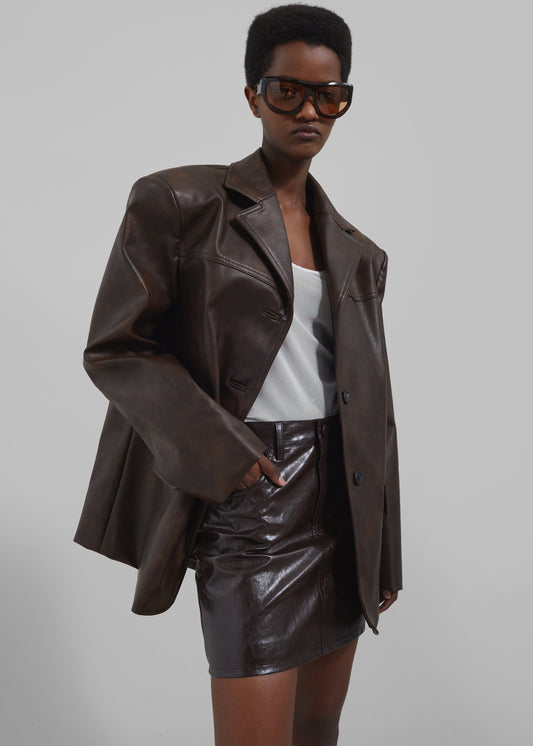 Alessandra Faux Leather Mini Skirt - Brown