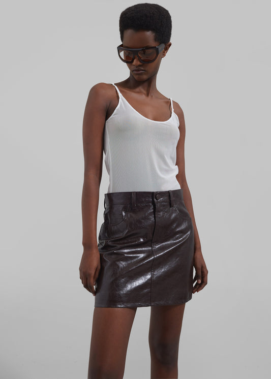 Alessandra Faux Leather Mini Skirt - Brown