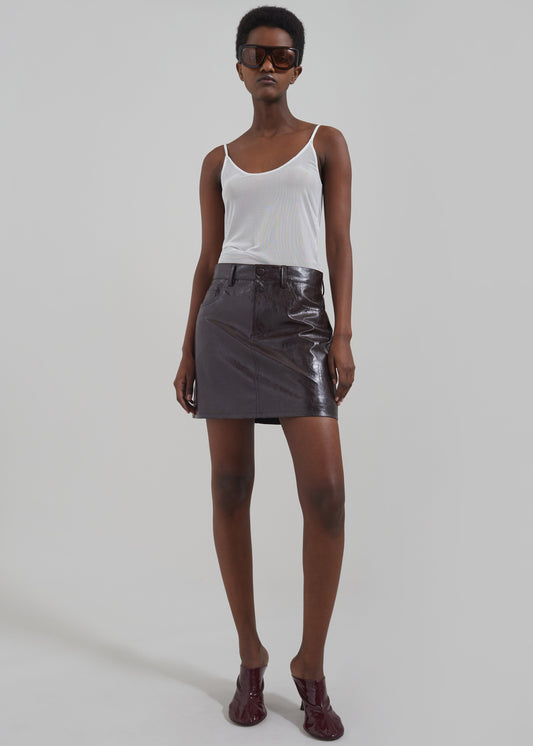 Alessandra Faux Leather Mini Skirt - Brown