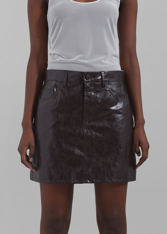 Alessandra Faux Leather Mini Skirt - Brown