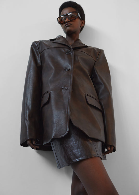 Alessandra Faux Leather Mini Skirt - Brown