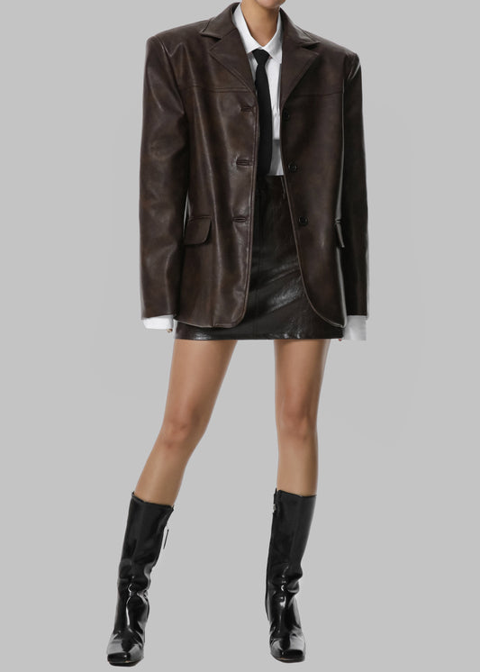 Alessandra Faux Leather Mini Skirt - Brown