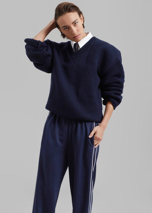 Edina Two Tone Wool Sweater - Navy