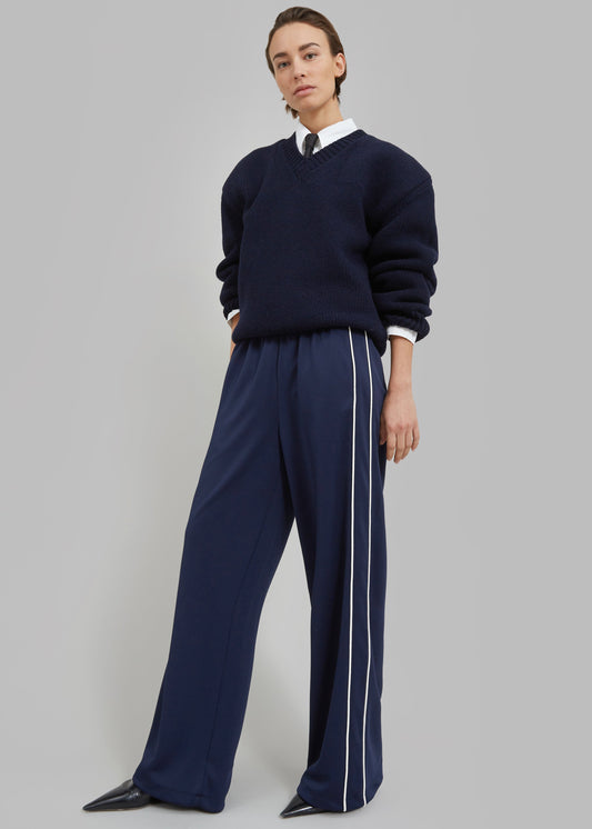 Edina Two Tone Wool Sweater - Navy