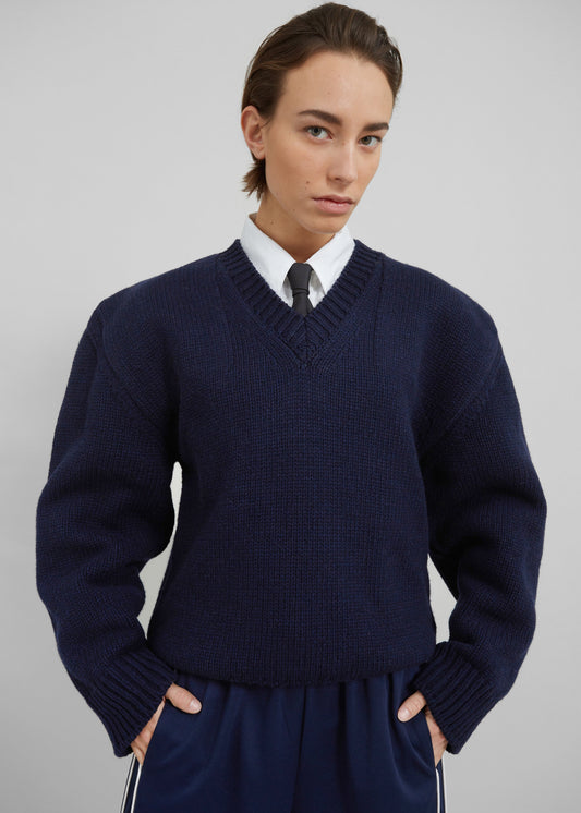 Edina Two Tone Wool Sweater - Navy