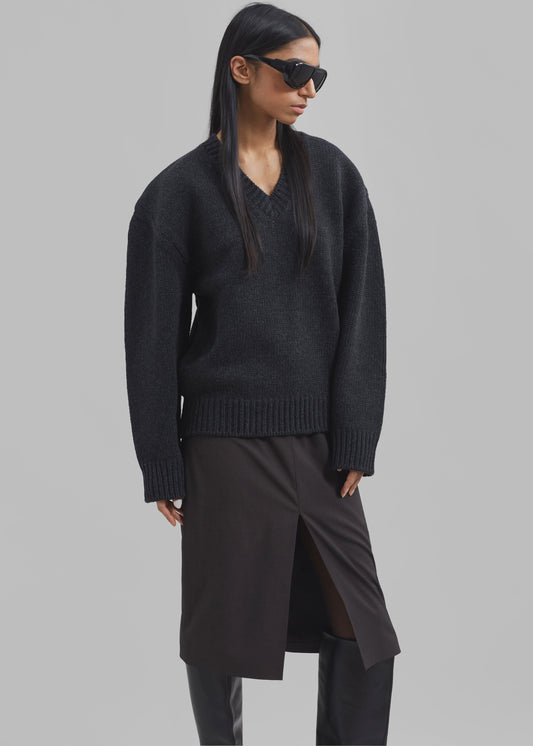 Edina Two Tone Wool Sweater - Charcoal