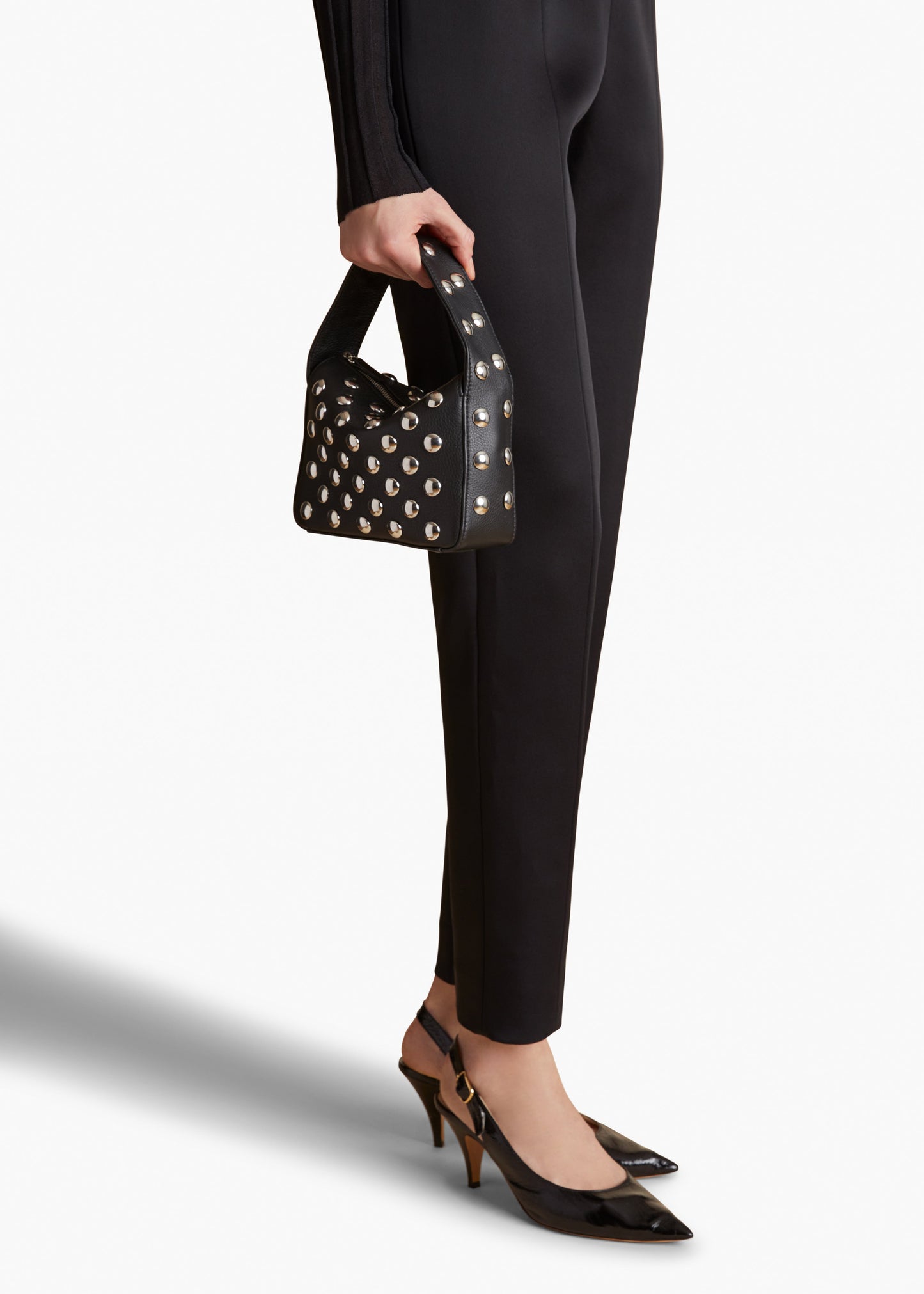Small Elena Bag in Black Pebbled Leather with Studs
