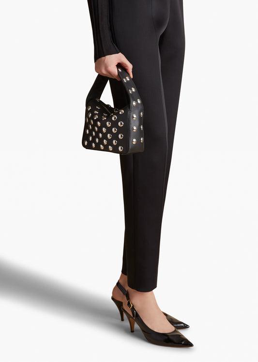 Small Elena Bag in Black Pebbled Leather with Studs