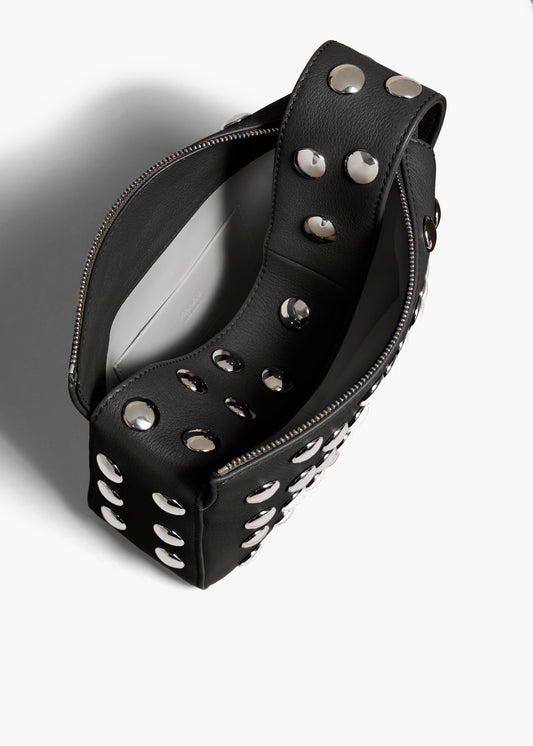 Small Elena Bag in Black Pebbled Leather with Studs