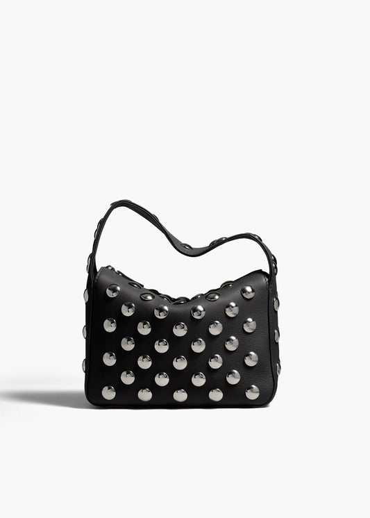 Small Elena Bag in Black Pebbled Leather with Studs