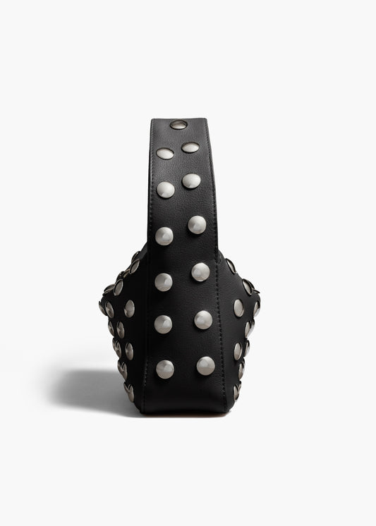 Small Elena Bag in Black Pebbled Leather with Studs