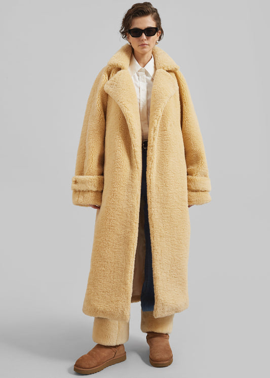 Gresham Faux Shearling Robe Coat - Yellow