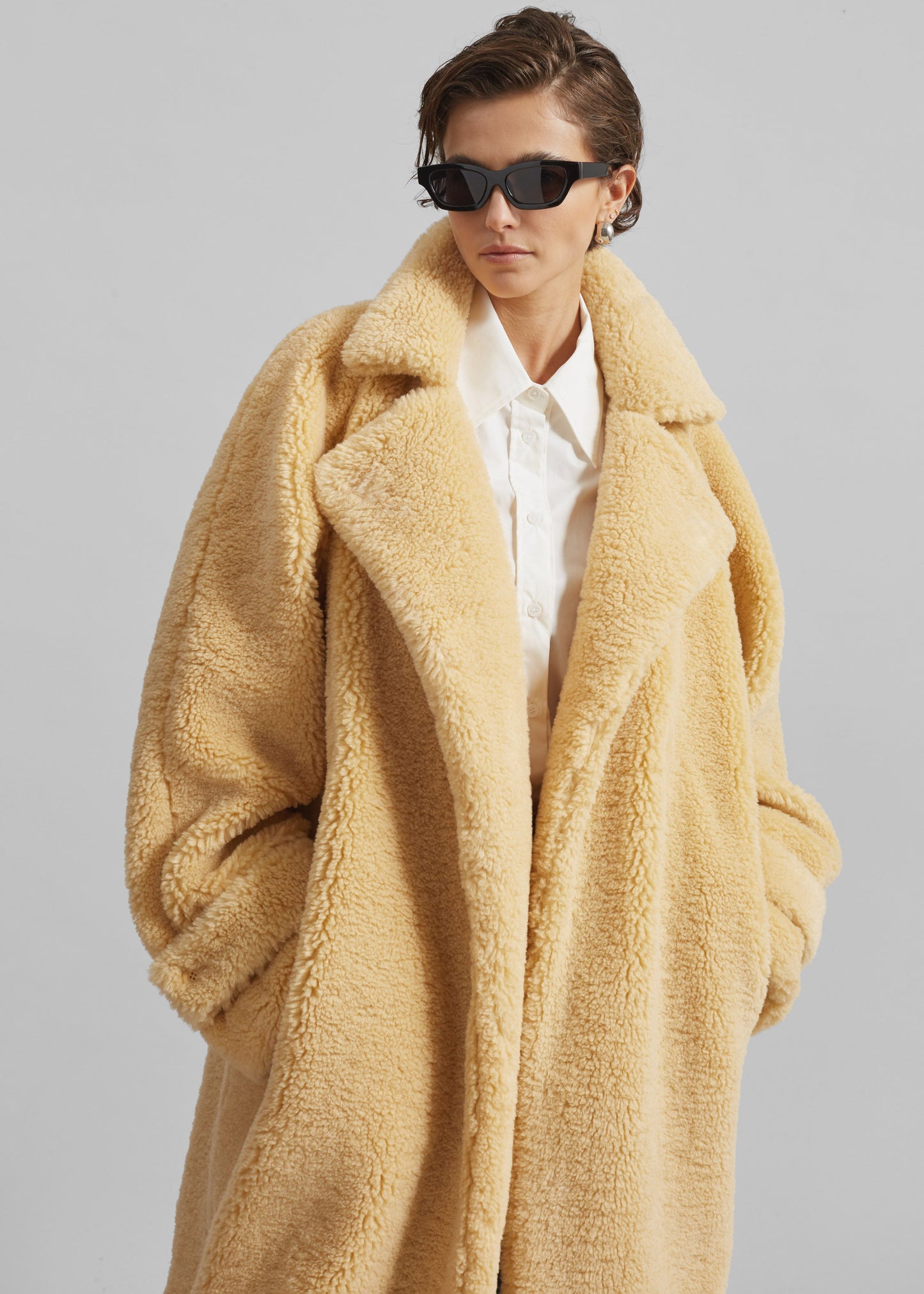 Gresham Faux Shearling Robe Coat - Yellow