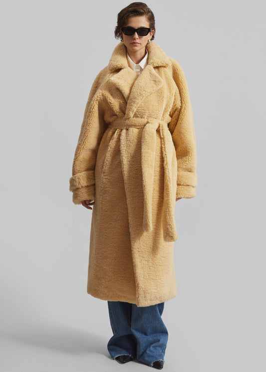Gresham Faux Shearling Robe Coat - Yellow