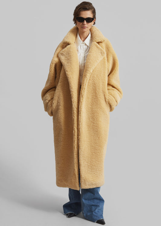 Gresham Faux Shearling Robe Coat - Yellow