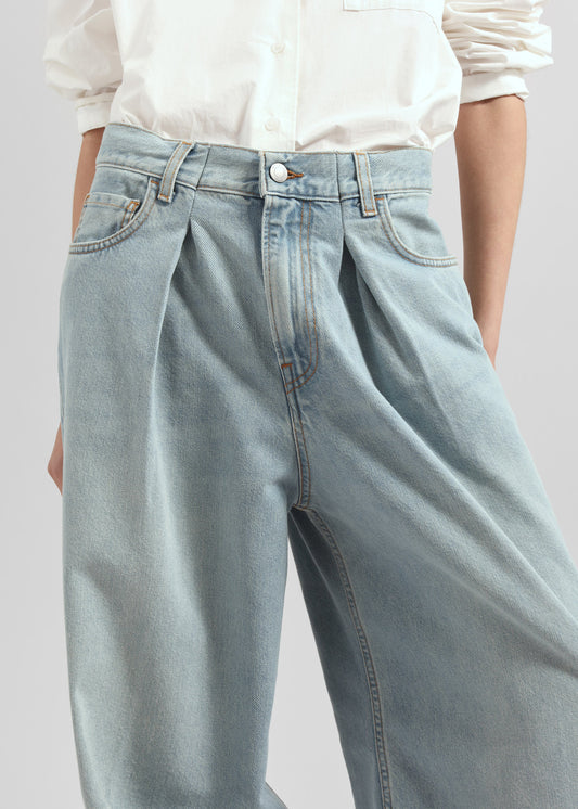 Haikure Candy Pleated Wide Leg Jeans - Emerald Blue