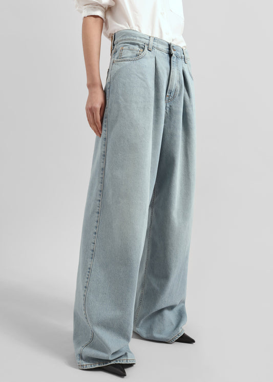 Haikure Candy Pleated Wide Leg Jeans - Emerald Blue