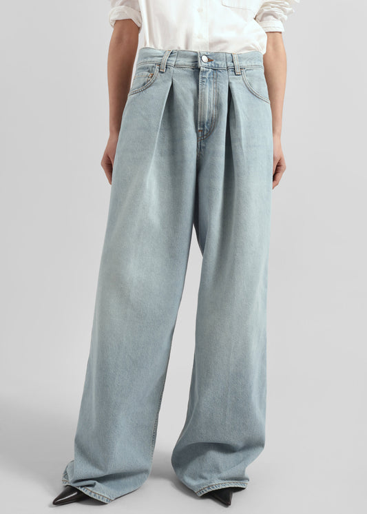 Haikure Candy Pleated Wide Leg Jeans - Emerald Blue