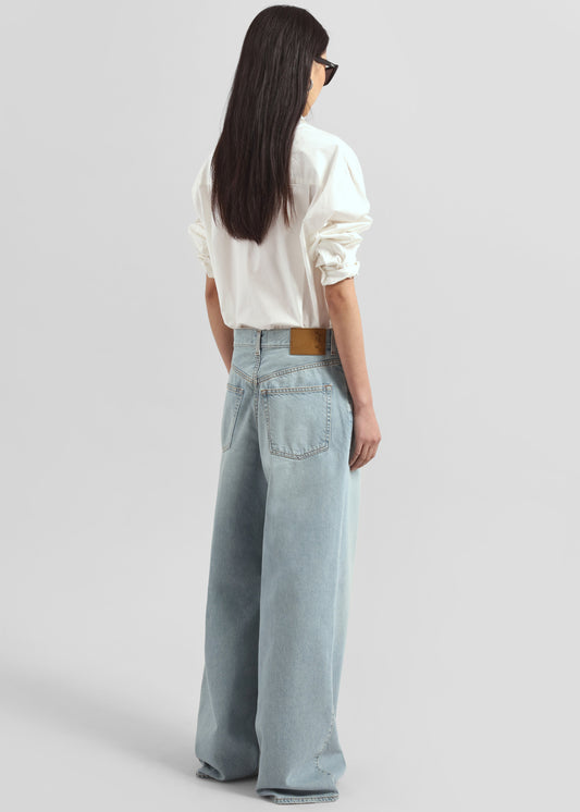 Haikure Candy Pleated Wide Leg Jeans - Emerald Blue