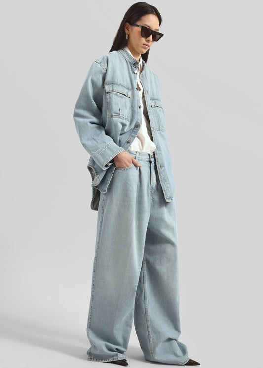 Haikure Candy Pleated Wide Leg Jeans - Emerald Blue