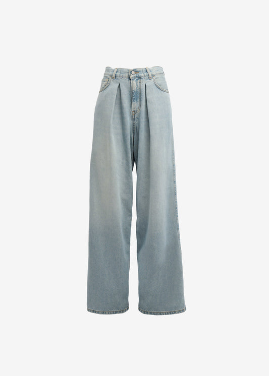 Haikure Candy Pleated Wide Leg Jeans - Emerald Blue