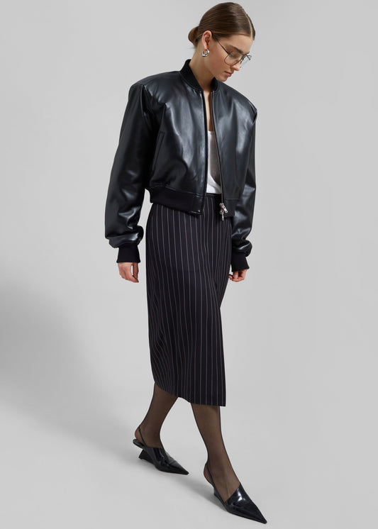 Holland Midi Slit Skirt - Black/White Pinstripe