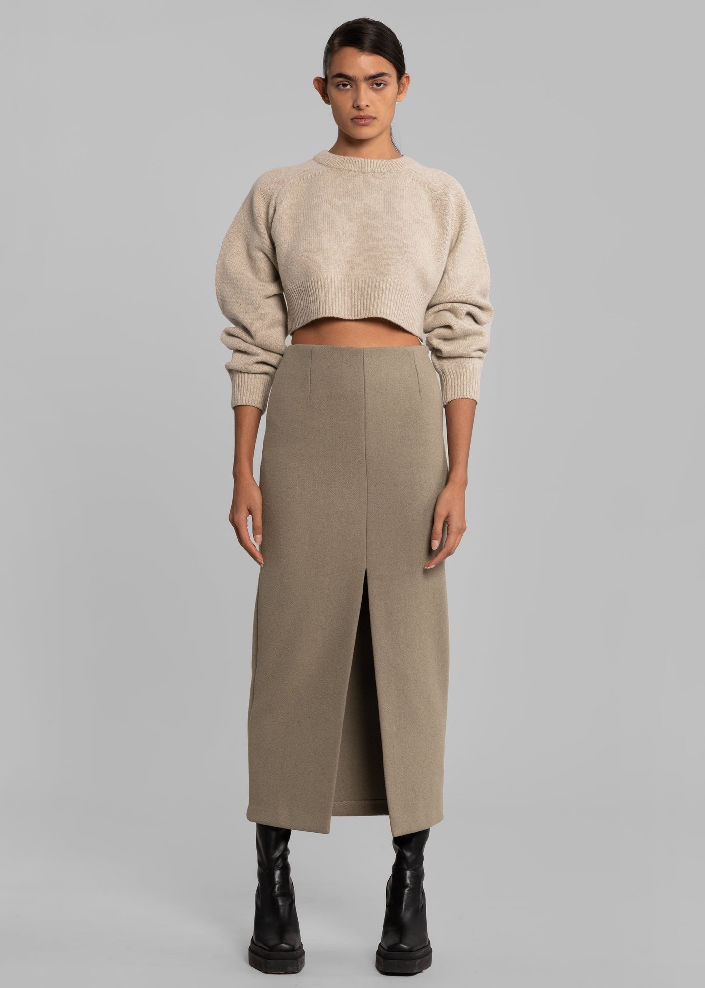 Neasi Wool-Blend Pencil Skirt - Taupe