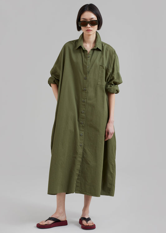 Kason Oversized Shirt Dress - Dark Olive