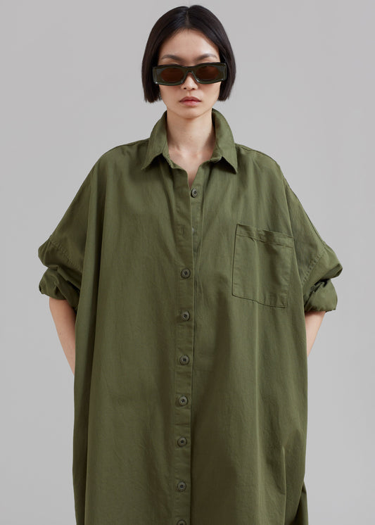 Kason Oversized Shirt Dress - Dark Olive
