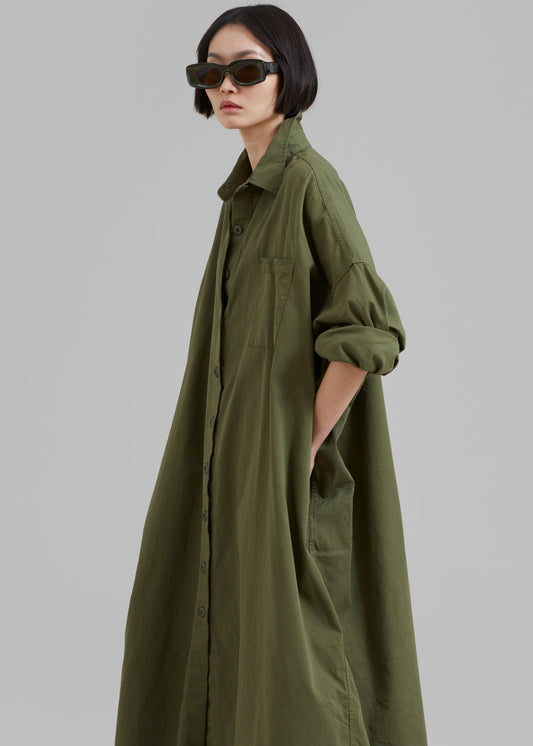Kason Oversized Shirt Dress - Dark Olive