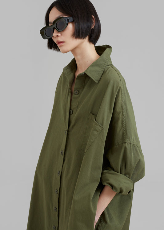 Kason Oversized Shirt Dress - Dark Olive