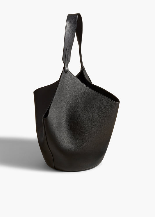 Medium Lotus Tote in Black Pebbled Leather