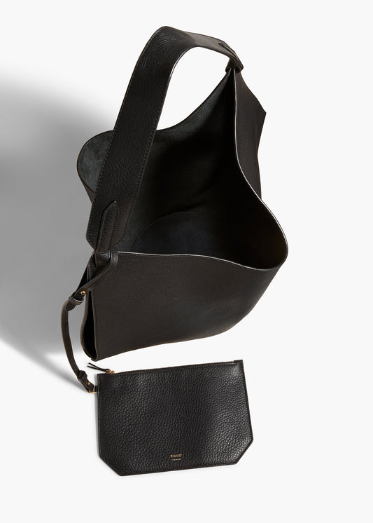 Medium Lotus Tote in Black Pebbled Leather