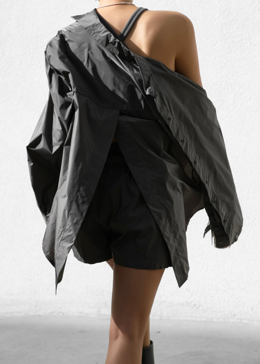 Lucy Open Back Oversized Shirt - Charcoal