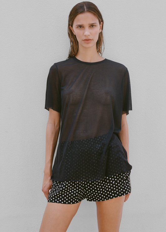 Matin Fine Knit Short Sleeve T-Shirt - Black