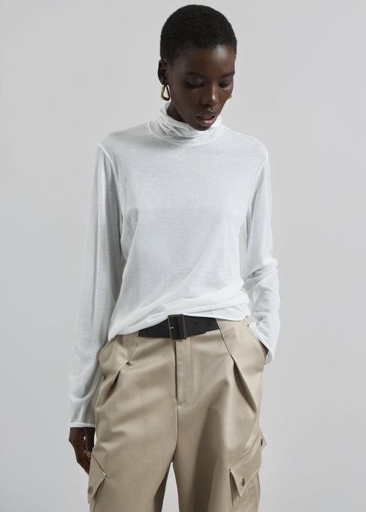 Matin Fine Cotton Knit Turtleneck - White