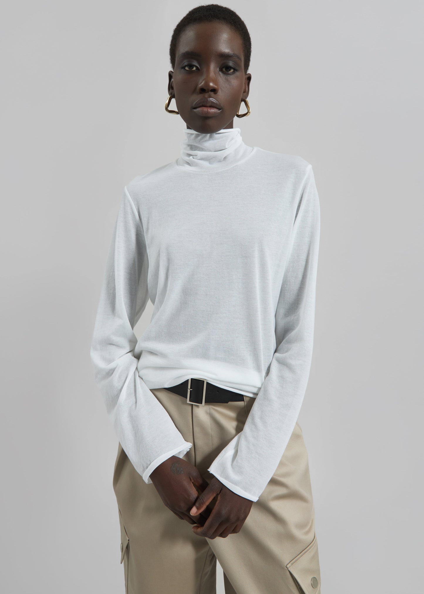 Matin Fine Cotton Knit Turtleneck - White