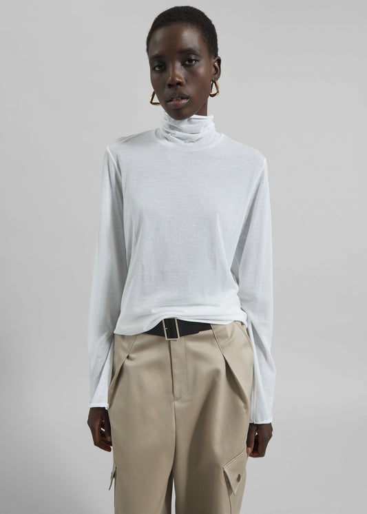 Matin Fine Cotton Knit Turtleneck - White