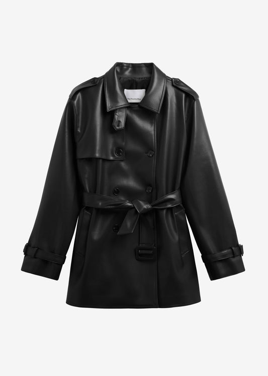 Medora Faux Leather Trench - Black