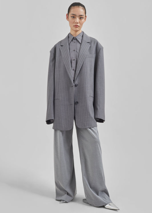 Nettie Oversized Blazer - Grey Stripe