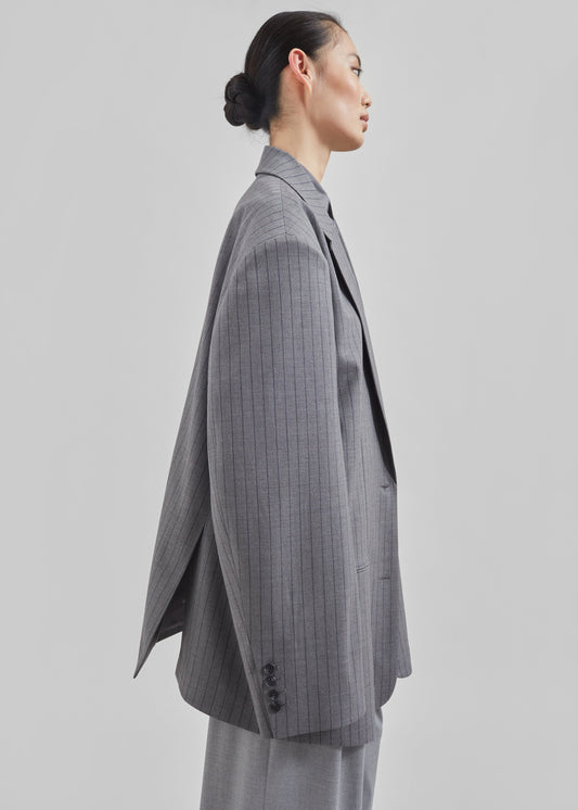 Nettie Oversized Blazer - Grey Stripe