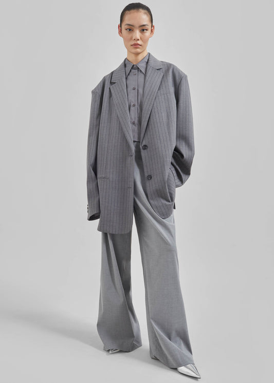 Nettie Oversized Blazer - Grey Stripe