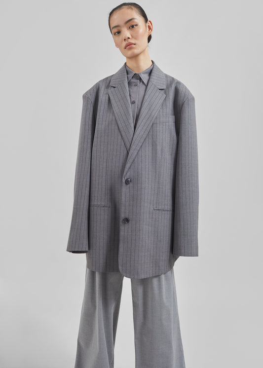 Nettie Oversized Blazer - Grey Stripe