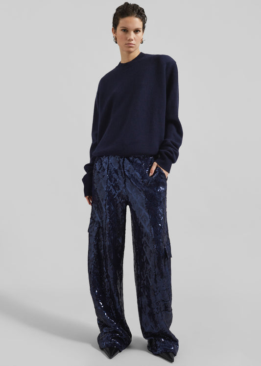 Rafaela Padded Knit Sweater - Navy